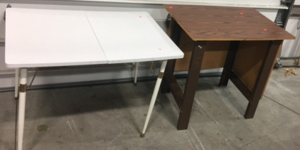 (1) White Wood 39&rdquo; x 29&rdquo; Foldable Table (1) 35&rdquo; x 24&rdquo; x33&rdquo; Wood Top With Metal Legs Work Bench
