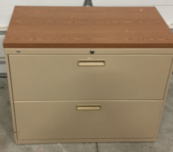 Hon Brand Wood Top 2-Drawer Metal Filing Cabinet With Lock And Keys