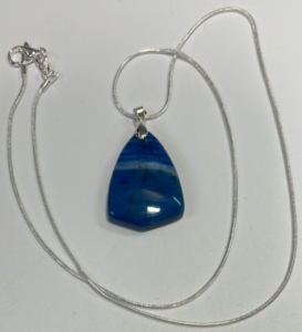 (1) Beautiful Blue Dragon Veins Agate Gemstone W/ Silver .925 Necklace