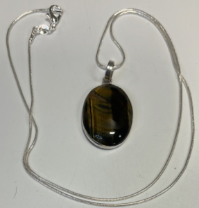 (1) Beautiful Golden Tiger Eye Jasper Gemstone W/ Silver .925 Necklace