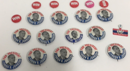 (12) Vintage Lyndon B. Johnson For President Political Pins (6) Vintage &ldquo;win&rdquo; Political Pins (1) Eugene McCarthy For President Pin (1) Johnson-Humphrey Political Pin
