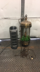 (1) 31&rdquo; Tall Hanging Light With Sculpture Inside (1) Lasko Oscillatating Heater