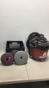 (1) Shop.Vac Brand 8-Gallon Wet/Dry Vac (3) Super Star 8.8lb Weight Lifting Weights (1) Challenger 14.3lb Weightlifting Weight