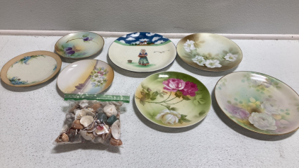 (7) Decorative Plates, Bag of Shells