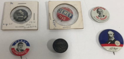 (6) Vintage Political Campaign Pins Including Woodrow Wilson, Calvin Coolidge!!
