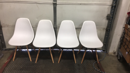 (4) Matching White Plastic Dinner Table Chairs