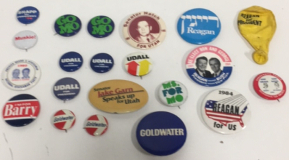 (21) Vintage Political Campaign Pins Including Ronald Reagan and George Bush