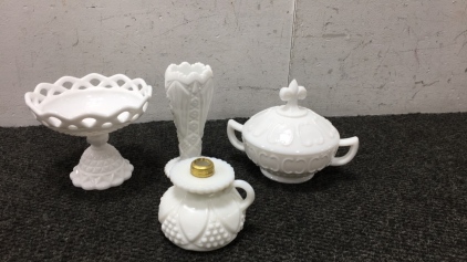 (4) Beautiful Pieces of Vintage Milk Glass