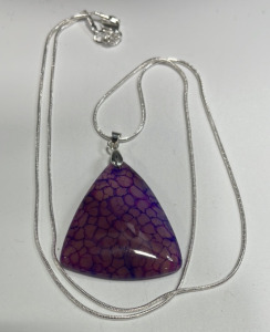 (1) Purple Dragon Vains Triangle Agate Gemstone .925 Necklace