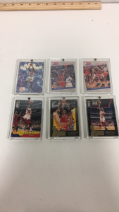 (3) 1996 Upper Deck Collectors Choice Michael Jordan Basketball Cards (2) 1993 Upper Deck Michael Jordan Basketball Cards (1) 1998 Fleer Tradition “ Plus Factor” Michael Jordan Basketball Card