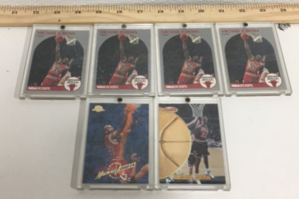 (4) 1990 NBA Hoops Michael Jordan Basketball Cards (1) 1998 Bowman’s Best Michael Jordan Basketball Card (1) 1995 Skybox Michael Jordan Basketball Card