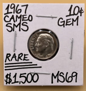 1967 MS69 Rare Cameo SMS Roosevelt Dime