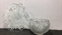 Crystal Serving Tray And Punch bowl