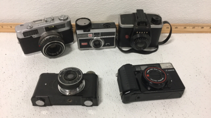 (2) Ansco Cameras-Kodak 404-Canon Sure Shot-Falcon miniature
