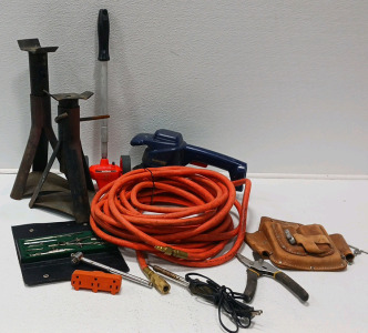 (2) Jack Stands, Wax Master, Soldering Iron, Protractor And More
