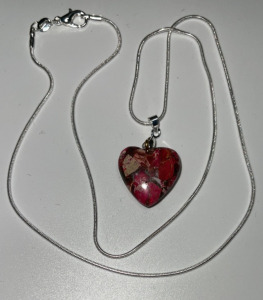 (1) Rainbow Sea Sediment Heart Jasper .925 Necklace