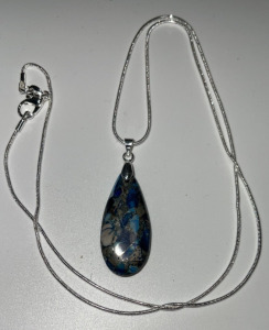 (1) Blue Sea Sediment Teardrop Jasper .925 Necklace