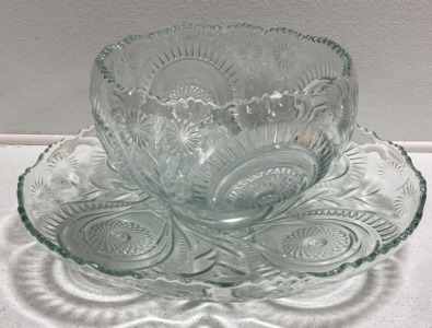 Large Glass Punch Bowl and Platter