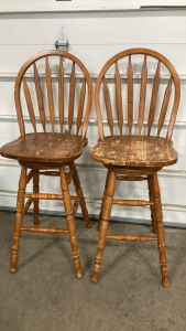 (2) Wood Swivel Bar Stools