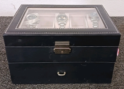 Beautiful Jewelry Case with (4) Watches - 3 Invicta & 1 Bulova