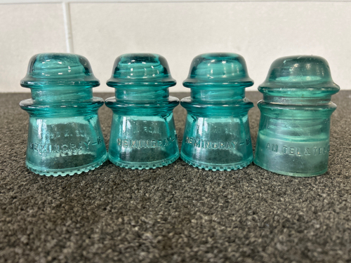 (4) Vintage Blue Glass Insulators