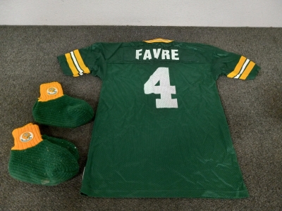 Champion Green Bay Packers Brett Favre Jersey With 2 Pairs Packer Sock Slippers