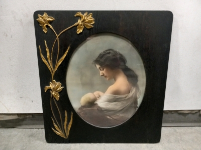Vintage Wooden Framed Print Of Mother With Child