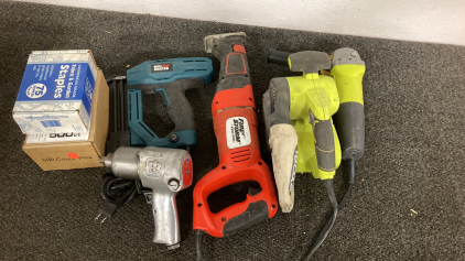 Grinder, Belt Sander, Reciprocating Saw, Stapler, Impact Wrench and Garden Staples