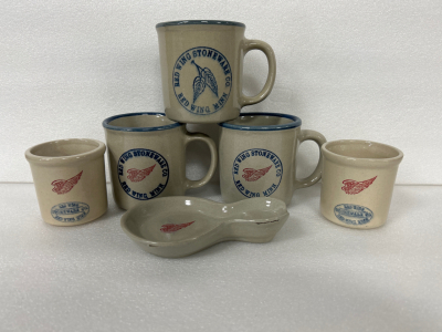 Set of Vintage Red Wing Stoneware Cups and Spoon Rest