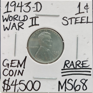 1943-D MS67 WWII Gem Steel Wheat Penny