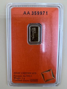 (1) 1 gram Gold Bar - Carded Valcambi
