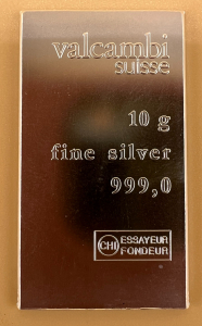 (1) Valcambi 10 gram Silver Bar