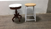 Wood and Marble Top End Table And Metal and Wood Top Stool