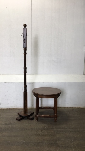 Dark Stained Wood Coat Rack and Dark Stained End Table