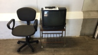 Rolling Computer Chair And JVC TV on Rolling Cart