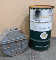 Vintage 120# Capacity Steel Texaco Drum, Vintage 16x7 Steel Case