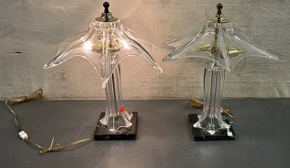 Pair of Marble Base Crystal Lamps