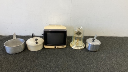 Magnavox TV, Pots, Clock And Tea Pot