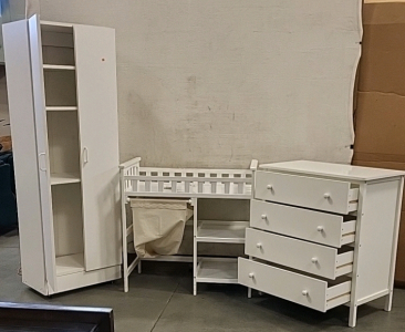 Baby Changing Station, Dresser and Wheeled Storage Shelving Unit