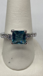 Size 10 Elegant Princess Cut Aquamarine Ring