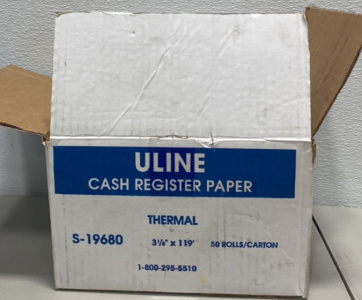 Uline Cash Register Paper Thermal S-19680 3 1/8”x199’ 50 Rolls/Carton