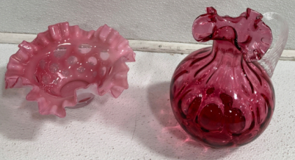 Pink Glass Vase, Pink Glass Bowl