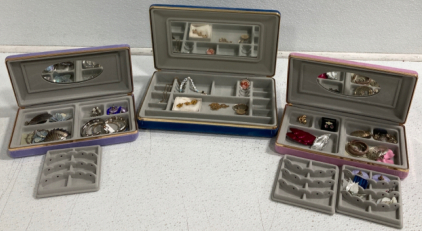 (3) Velvet Jewerly Cases With Mirror, Costume Jewerly