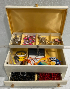 White Jewerly Box Full Of Costume Jewelry