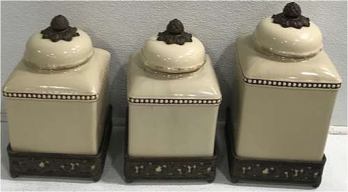 (3) Square Kitchen Canisters With Lids