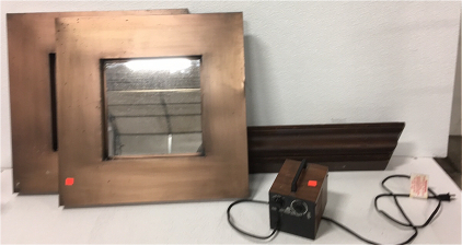(2) Square Metal Mirrors (1) Walker w/ Brakes (1) Wooden Pottery Barn Shelf (1) Big Heat Space Heater (1) Memory Foam Wedge Pillow