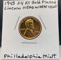 1943 24Kt Gold PLATED Lincoln Head Wheat Cent