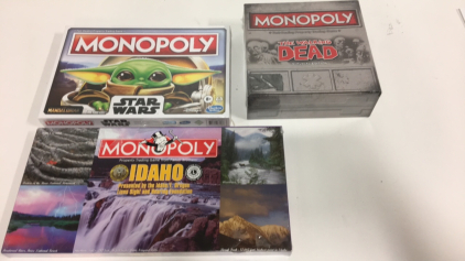 (1) Mandalorian Monopoly game (1)The Walking Dead Survival Edition Monopoly Game (1) Idaho Monopoly Game