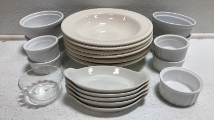 (6) Pasta Bowls, (4) 5” Ramekins, (5) 3” Ramekins, (5) Small Oval Dishes, (1) Small Glass Bowl