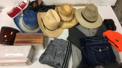 (1) Sneakers (1) sandals (1) Keen Water Shoes (4) Cowboy hats (1) adidas Sweatpants (1) Womens Jeans 12 (1) Northface S Mens Windbreaker (1) Safari Land Glock 2021 Magazine Holster (1) safety Orange Beany (3) Ceramic Planters